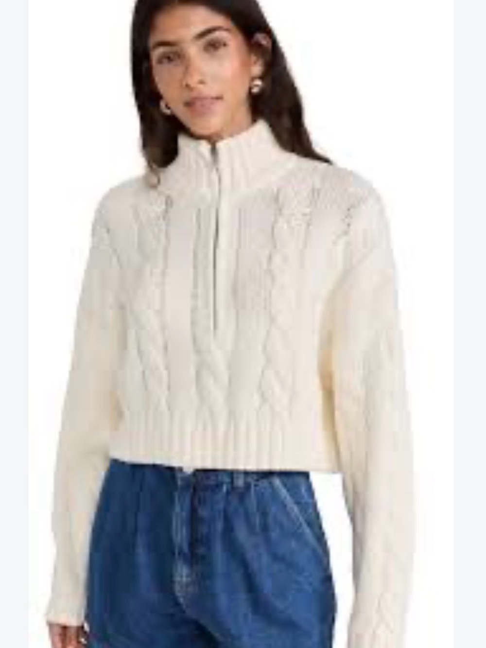 Staud Heather Cropped Cable Knit Ivory Sweater Women’s Medium